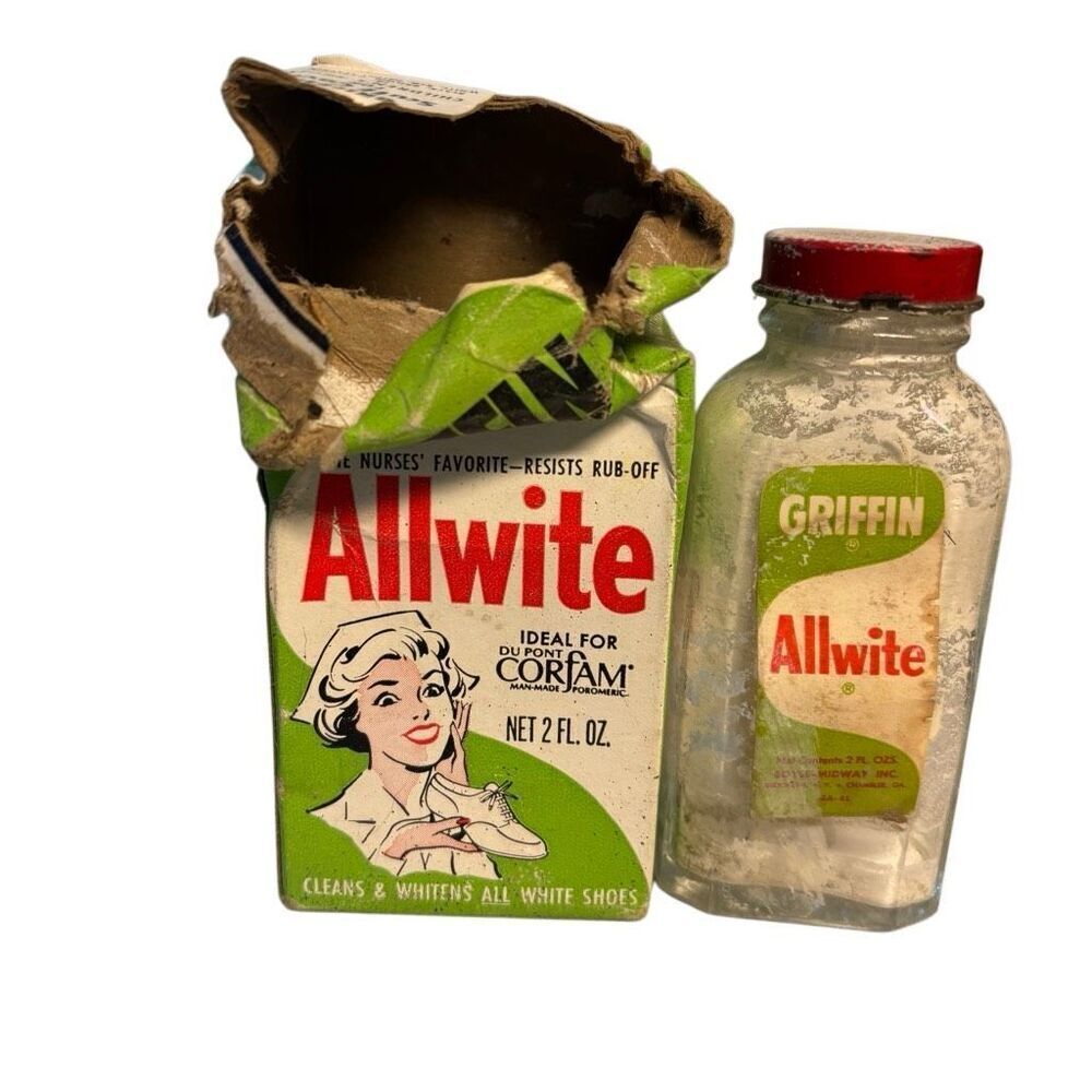 Griffin Allwite Vintage Glass Shoe Cream Bottle & Box